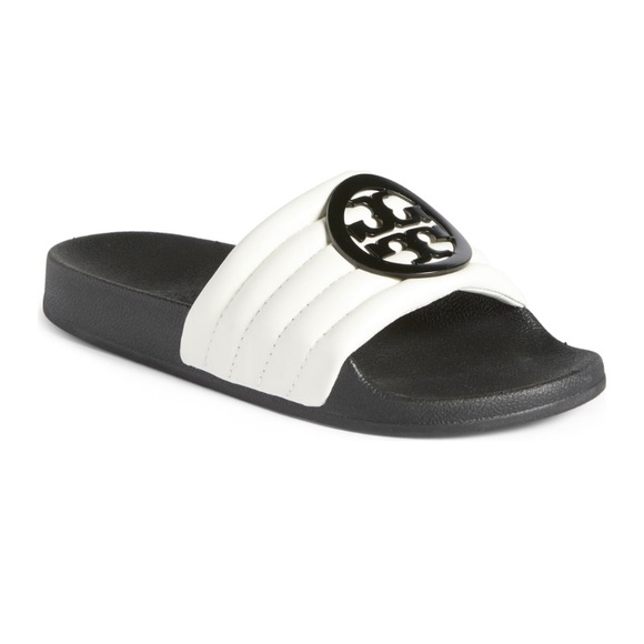 white tory burch slides